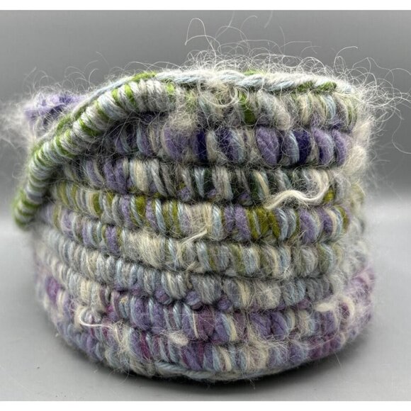 Handmade‎ Wool Basket Purple Green Whimsical Cottage 10 x 5.5 Storage Decor - Picture 6 of 7